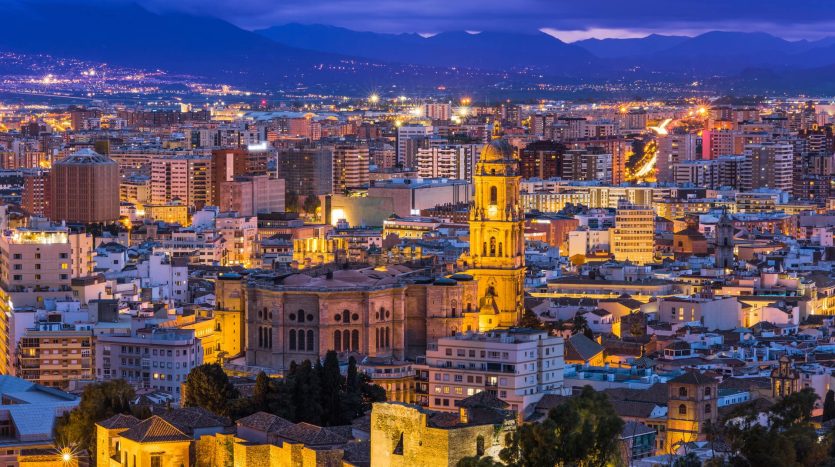 malaga cathedral cityscape twilight 1 1